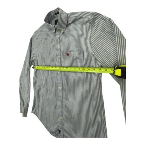 Abercrombie & Fitch Muscle Fit Shirt M Yellow Blue Stripe Button-Down Y2K Prep - Picture 10 of 11